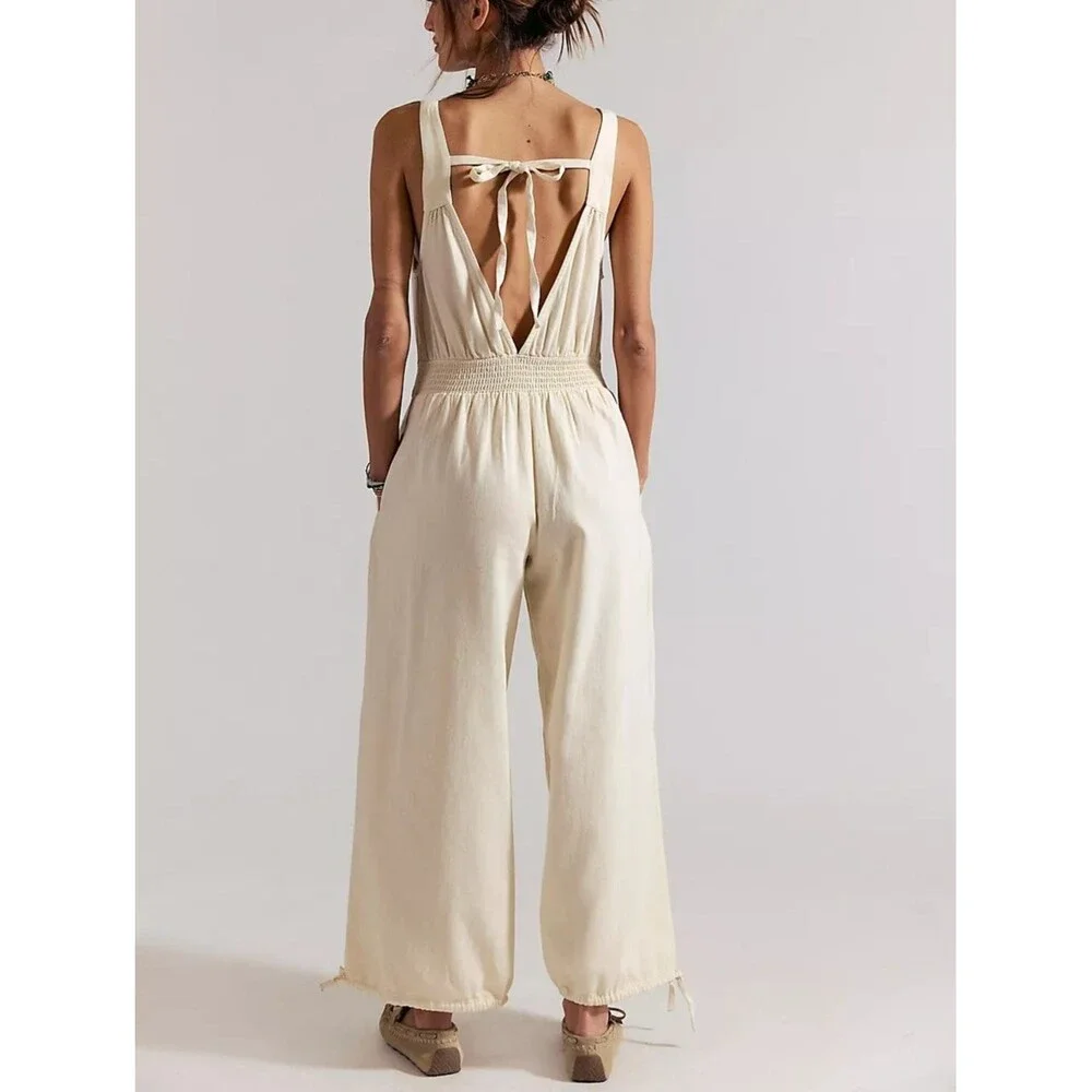 Free People We The Free Vintage Heirloom One-Piece Jumpsuit Smocked XS 287987